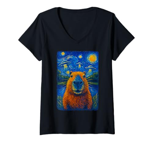 Damen Wasserschwein UFO Selfie Ausländer T-Shirt mit V-Ausschnitt Damen Wasserschwein UFO Selfie Ausländer T-Shirt mit V-Ausschnitt von Wasserschwein Ausländer Lustig