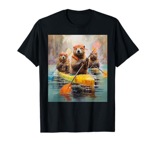 Wassersport, Natur und Tiere mit Fun, Kunst - Nr.3, lustige Biber im Boot, Kajak Kanadier paddeln Kanu T-Shirt - Unisex-Erwachsene, Unisex-Kinder - Schwarz - Klein - Kurzarm Wassersport, Natur und Tiere mit Fun, Kunst - Nr.3, lustige Biber im Boot, Kajak Kanadier paddeln Kanu T-Shirt - Unisex-Erwachsene, Unisex-Kinder - Schwarz - Klein - Kurzarm von Wassersport, Natur und Tiere mit Fun, Kunst