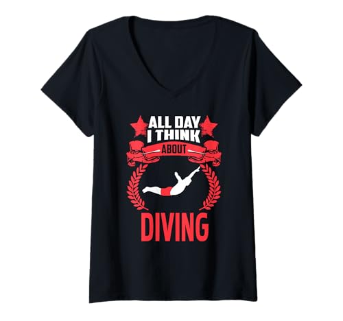 Damen Den ganzen Tag denke ich nur ans Tauchen Spruch T-Shirt mit V-Ausschnitt Damen Den ganzen Tag denke ich nur ans Tauchen Spruch T-Shirt mit V-Ausschnitt von Wassersport Motivation für Taucher und Athleten
