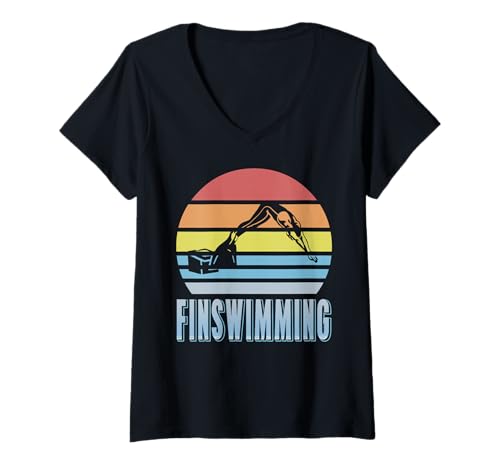 Damen Finswimming Retro Vintage Schwimmsport Humor T-Shirt mit V-Ausschnitt Damen Finswimming Retro Vintage Schwimmsport Humor T-Shirt mit V-Ausschnitt von Wassersport Retro Enthusiasten
