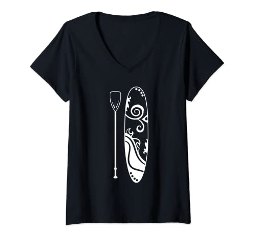 Damen Paddel SUP Stand Up Paddel Wassersport T-Shirt mit V-Ausschnitt Damen Paddel SUP Stand Up Paddel Wassersport T-Shirt mit V-Ausschnitt von Wassersport Surfen & Paddel Designs