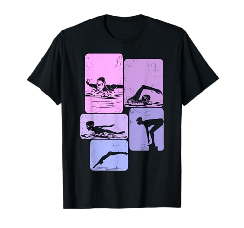 Wassersport & Schwimmer Geschenke Damen Mädchen Schwarz Cartoon Schwimmer Schwimm T-Shirt S U-Ausschnitt Klassisch Pull-On Klassische Passform Kurze Ärmel Small Wassersport & Schwimmer Geschenke Damen Mädchen Schwarz Cartoon Schwimmer Schwimm T-Shirt S U-Ausschnitt Klassisch Pull-On Klassische Passform Kurze Ärmel Small von Wassersport & Schwimmer Geschenke