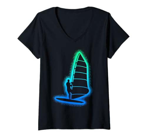 Damen Windsurfen Windsurfer Kinder Herren Jungen Windsurf T-Shirt mit V-Ausschnitt Damen Windsurfen Windsurfer Kinder Herren Jungen Windsurf T-Shirt mit V-Ausschnitt von Wassersport und Windsurfing Designs