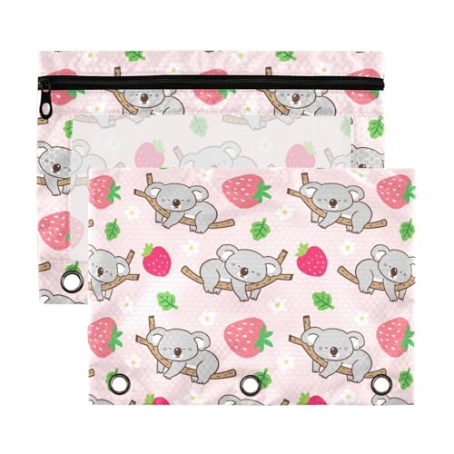 Wassud Federmäppchen für 3-Ringbuch, transparentes Federmäppchen mit glattem Reißverschluss, Erdbeer-Koala-Binder, Federmäppchen für Ordner, 2 Stück von Wassud