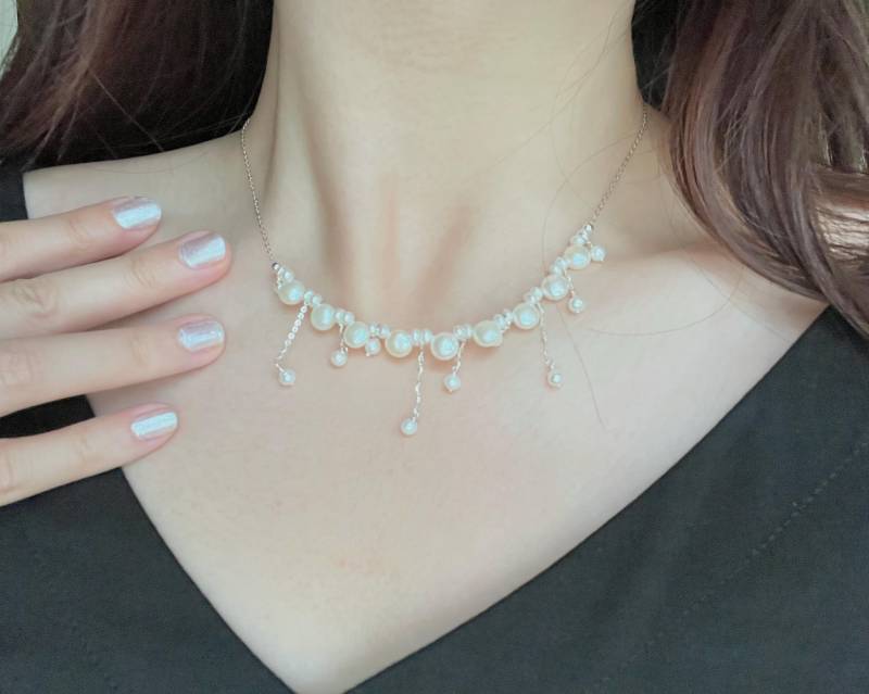 Zierliche Perlen Tropfen Charm Halskette, Mehrere Halskette Mit Perlenkette, Silber Perlenschmuck, Braut Weihnachtsgeschenk von WastedRosePearl