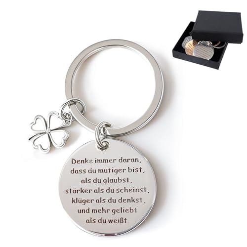 1 Stück Glücksbringer mit Geschenkbox, Schlüsselanhänger Glücksbringer Prüfung Mutmacher Geschenk Schlüsselanhänger Damen Herrn Du Schaffst Das Geschenk mit Kleeblatt für Rucksack, Prüfung Silber von WatDenyFine