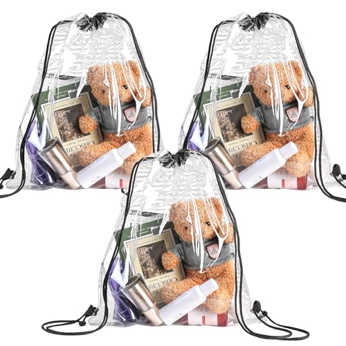 3 Stück Durchsichtige Tasche Strandrucksack Transparente Tasche Durchsichtiger Rucksack Turnbeutel Festival Tasche Durchsichtige Beutel für Schule Fitnessstudio Sport Strand DIY Rucksackmuster von WatDenyFine