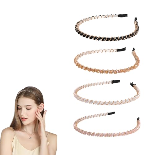 4 Stück Haarreif Damen, Mädchen Strass Haarreifen für Kleid Dirndl Haarreif Dirndl Glitzer Haarreifen mit Kristall Haarschmuck Damen Perlen Haarschmuck Gold Kristall Stirnbänder Haarbänder 4 Farben von WatDenyFine