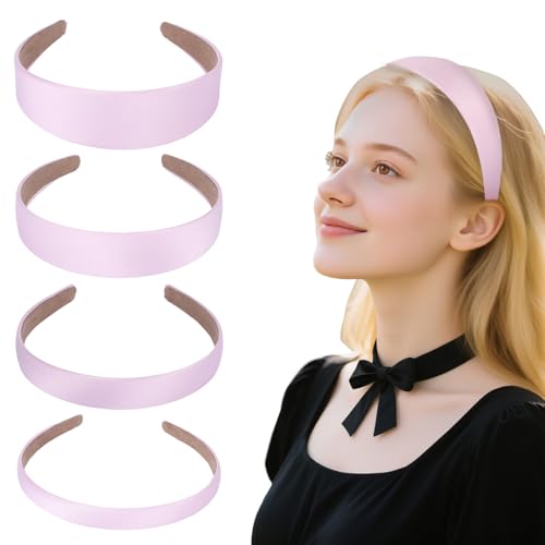 4 Stück Haarreifen Damen Breit, Haarreif mit Klammern Headband Haarreif Damen Hinterkopf Breit, Rosa HaarreifenDamen Elegant HaareifenBreite DIY Haar Reifen Haarband Pink 1,5cm, 2cm, 3cm, 4cm von WatDenyFine
