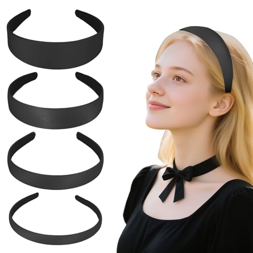 4 Stück Haarreifen Damen Breit, Haarreif mit Klammern Headband Haarreifen Damen Elegant Hinterkopf Breit Schwarz Haareifen Breite DIY Haar Reifen Haarband Mädchen Headbands Männer 1,5cm, 2cm, 3cm, 4cm von WatDenyFine
