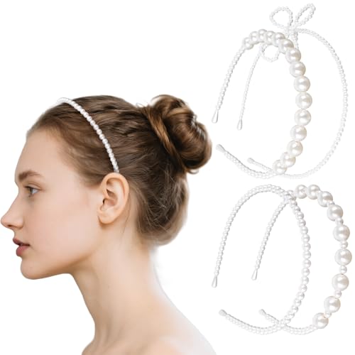 4 Stück Perlen Haarreif Damen, Haarreifen Mädchen Perlenhaarreif Haarschmuck Dirndl Haarreif Dirndl Haarreifen Damen Elegant Haarband Haarschmuck Hochzeit Haar Accessoire Frauen Headband für Geschenk von WatDenyFine