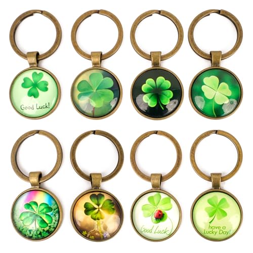 8 Stück Schlüsselanhänger Kleeblat Set, Schlüsselanhänger Glücksbringer Kinder Prüfung mit Glücksklee Anhänger Schlüssel zum Glück, Glücksbringer Schule Klein Lucky Charms Geburtstagsgeschenk Kollegen von WatDenyFine