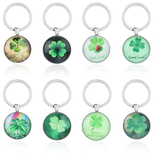 8 Stück Glücksbringer mit Vierblättrigem Kleeblatt, Schlüsselanhänger Glücksbringer Prüfung mit Glücksklee Anhänger Schlüssel zum Glück Schlüsselanhänger Klein Lucky Charms Taschenanhänger Bronzefarbe von WatDenyFine