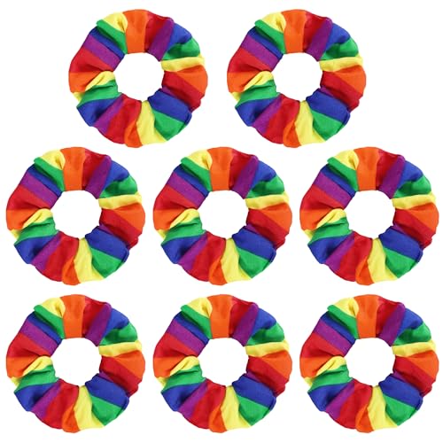 Pride Haargummis in Regenbogenfarben, LGBT Regenbogen-Haargummis, elastisch, gestreift, Regenbogen-Pferdeschwanz-Halter für Damen und Mädchen, 8 Stück von Watayo