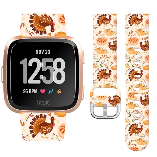 Watbro Armband für Thanksgiving, kompatibel mit Fitbit Versa/Lite/Fitbit Versa, 2 Bänder für Damen und Herren, weiches Silikon, niedliches Sport-Kürbis-Armband von Watbro