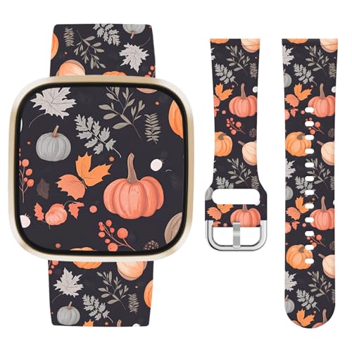 Watbro Armband für Thanksgiving, kompatibel mit Fitbit Versa 3 / Sense / Fitbit Versa 4 / Sense 2, für Damen und Herren, weiches Silikon, niedlich, sportlich, Kürbis-Armband von Watbro