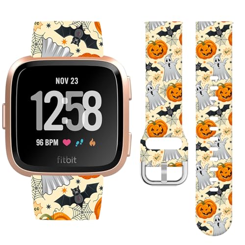 Watbro Halloween-Urlaubsband, kompatibel mit Fitbit Versa/Lite/Fitbit Versa, 2 Bänder für Damen und Herren, weiches Silikon, niedliches Sport-Kürbis-Armband von Watbro