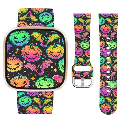 Watbro Halloween-Urlaubsband, kompatibel mit Fitbit Versa 3 / Sense / Fitbit Versa 4 / Sense 2, für Damen und Herren, weiches Silikon, niedlich, sportlich, Kürbis-Armband von Watbro