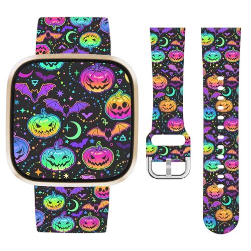 Watbro Halloween-Urlaubsband, kompatibel mit Fitbit Versa 3 / Sense / Fitbit Versa 4 / Sense 2, für Damen und Herren, weiches Silikon, niedlich, sportlich, Kürbis-Armband von Watbro