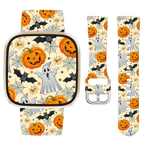 Watbro Halloween-Urlaubsband, kompatibel mit Fitbit Versa 3 / Sense / Fitbit Versa 4 / Sense 2, für Damen und Herren, weiches Silikon, niedlich, sportlich, Kürbis-Armband von Watbro