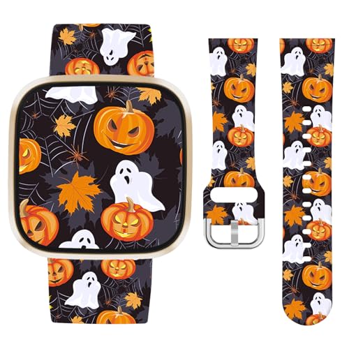 Watbro Halloween-Urlaubsband, kompatibel mit Fitbit Versa 3 / Sense / Fitbit Versa 4 / Sense 2, für Damen und Herren, weiches Silikon, niedlich, sportlich, Kürbis-Armband von Watbro