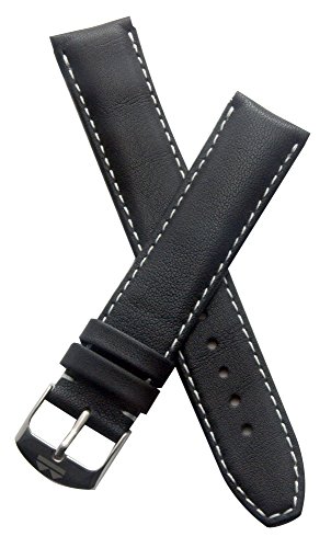 19 mm Heuer Carrera Stil Schwarz Kalb Leder Pin Schnalle Lederband mit weißen Nähten von Watch Strap World