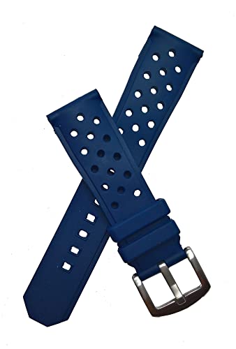 Watchstrapworld TH-22-06-0015P – 22 mm blaues Gummi-Uhrenarmband mit Dornschließe kompatibel mit TAG Heuer Formel 1 Uhren mit 22 und 21,5 mm Bandanstoßbreiten von Watch Strap World