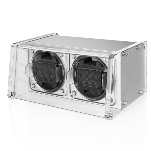 Watch Winder Smith Uhrenbeweger mit Mittelrotationsstoppfunktion – für 2 Uhren – geeignet für große Herren-Automatikuhren (Natürlich/Durchsichtig) von Watch Winder Smith