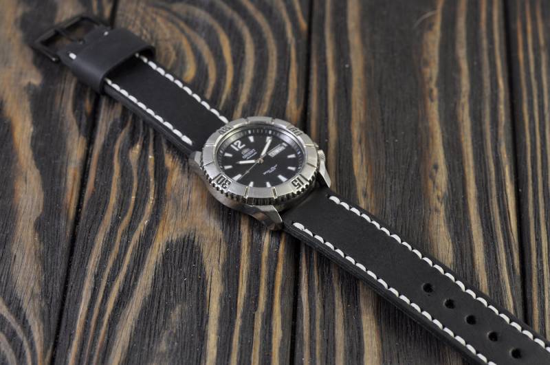 Handgefertigte Leder Herren Armband 16Mm 18 Mm 20Mm 22Mm 24Mm 26Mm Uhrenarmband Schwarz von WatchSoviet