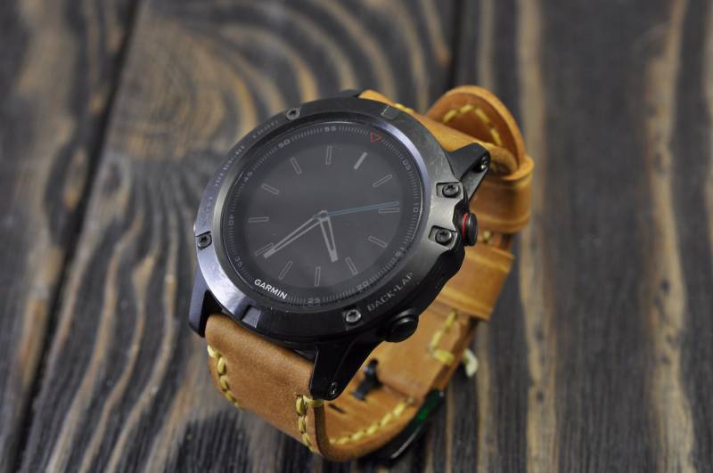 Mens-Handmade-Lederarmband Für Die Garmin Fenix 5/5 S/5 X Und 3 Sport Uhren Gelb von WatchSoviet