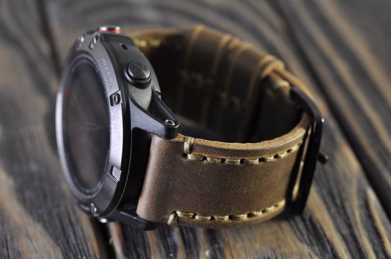 Mens-Handmade-Lederarmband Für Die Garmin Fenix 5/5 S/5 X Und 3 Sport Uhren Olive von WatchSoviet