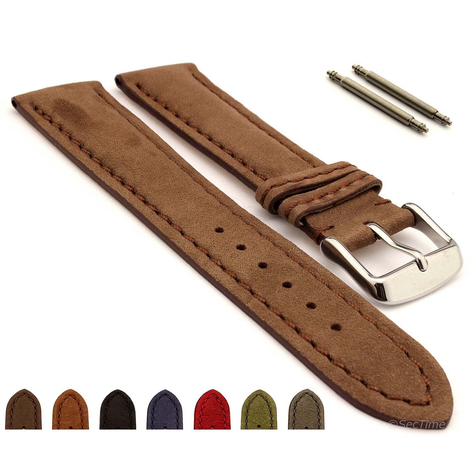 18Mm 20 Mm 22 24 Echtleder Nubuk Uhrenarmband Band Evosa Ss. Schnalle Federstege Braun Schwarz Blau Kastanienbraun Grün Grau von WatchStrapsBySecTime