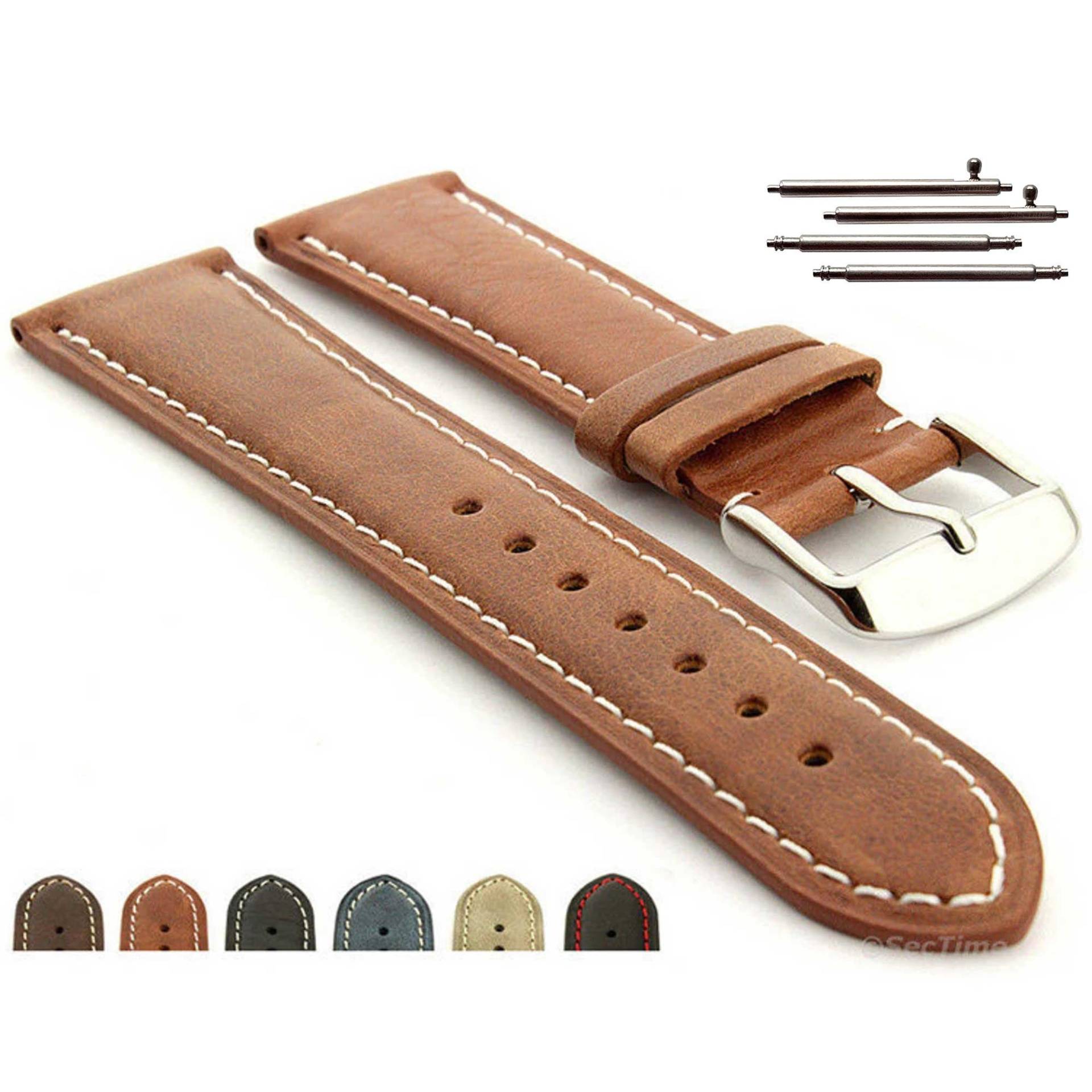 Uhrenarmband Aus Leder 18-24 Mm, Weißstich, Schnellverschluss, Rostfrei von WatchStrapsBySecTime