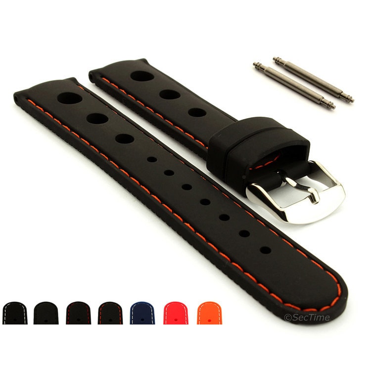 20 Mm 22 Silikonkautschuk Wasserdicht Taucher Perforierte Uhrenarmband Band Sports Federstege Ss. Schnalle Schwarz Blau Rot Orange von WatchStrapsBySecTime
