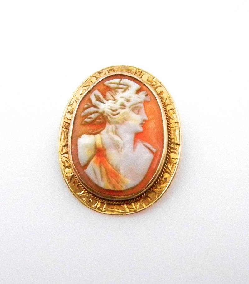 10K Yellow Gold Cameo Brosche-Cameo Shell-Portrait-Oval Pin-Gewichts-3, 5 Grams-Carved Shell Woman Silhouette-Portrait # 1992 von WatchandWares