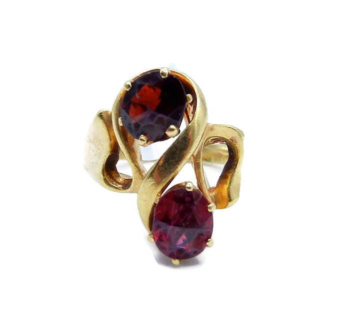14K Gelbgold Granat Ring - Toi Et Moi Zwei Ovale Pyrop Granate Größe 16 1/4 Januar Geburtsstein Schwerer 6 Gramm Edelstein #4485 von WatchandWares