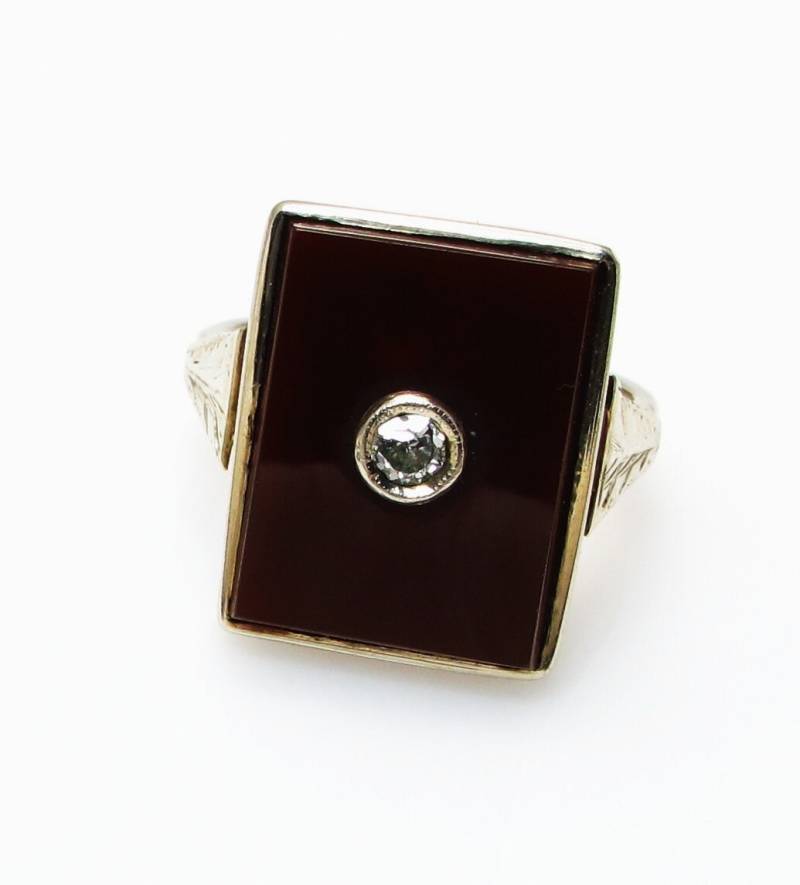 14K Weißgold Dunkelbrauner Stein Und Diamant Ring - Größe 6 5, 2 Gramm Geometrisch Off Square Form Geschenke Für Ihre Mama # 4098 von WatchandWares