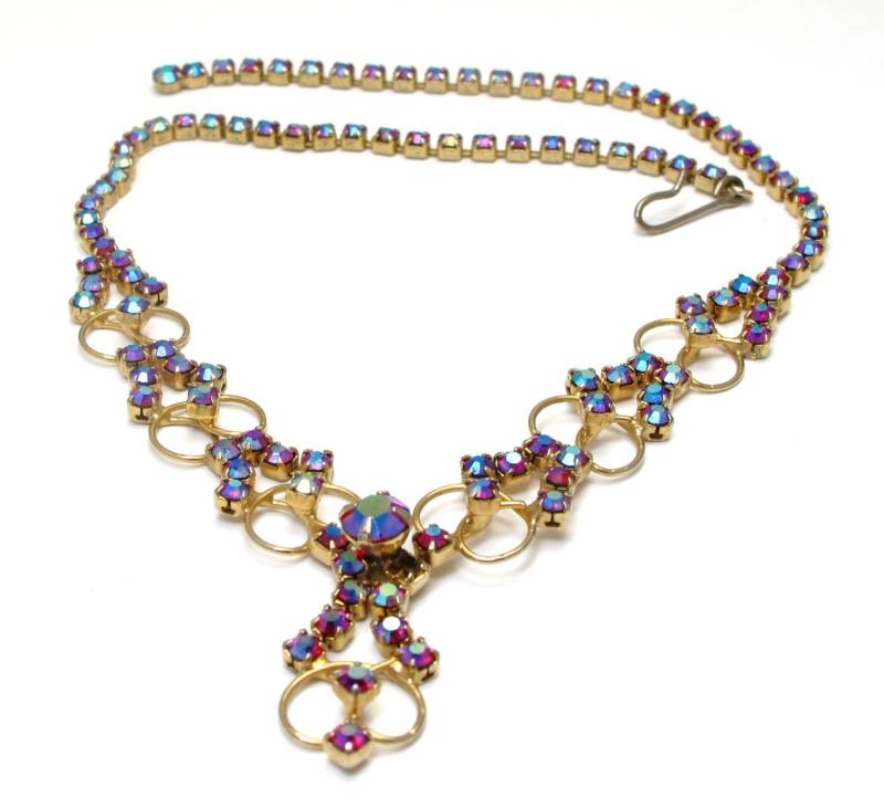 Aurora Borealis Halskette - Multicolor Gold-Ton Und Strass Modeschmuck # 497 von WatchandWares