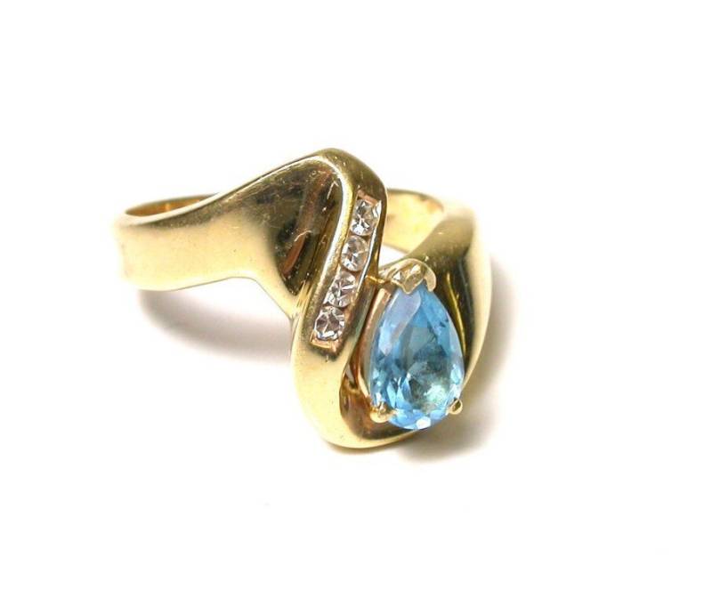 Blaue Saphir-Diamant-Ring - Massiv 14K Gelbgold Größe 6, 5 Teardrop Licht Blauen Saphir Und Diamanten Gewicht 5, 5 Gramm # 1036 von WatchandWares