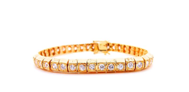 Gelb Gold Über Sterling Silber Cz Tennis Armband - Link Kette Vermeil Line Runde Zirkonia 7.5"- 22, 3 G # 1523 von WatchandWares