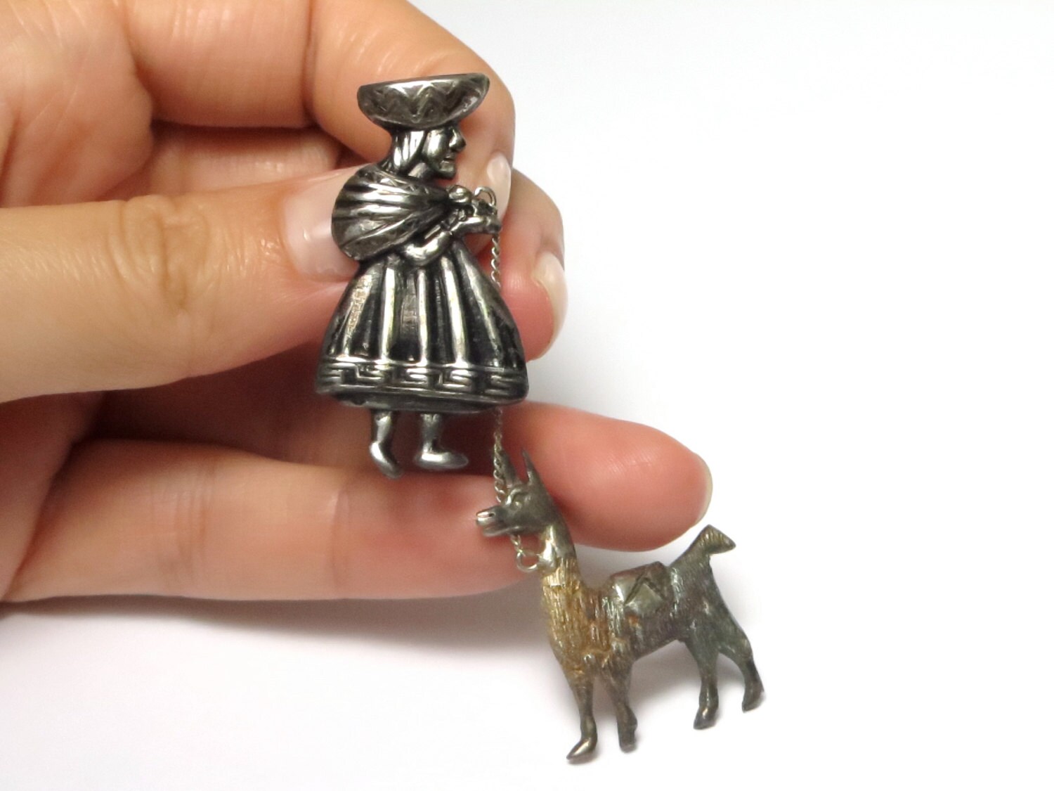 Große Lama Und Schäferhund Brosche Aus Silber - Gewicht 8.3 Gramm Vintage Schäfer Anstecker Figural Pastoral Geschenke Für Sie #1587 von WatchandWares