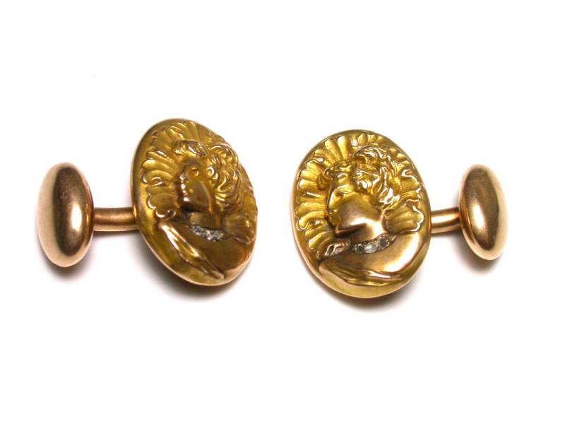 Jugendstil 10 K Gelbgold Diamanten Manschettenknöpfe - Unisex Herrenmode Bräutigam Formal Vintage Hochzeit Nr. 1169 von WatchandWares