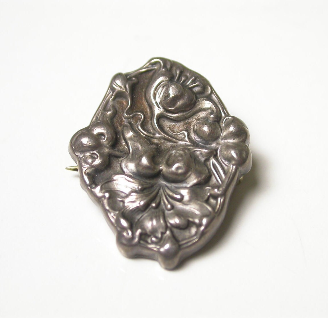 Jugendstil Sterling Silber Front Brosche - Gewicht 1, 6 Gramm Antik Floral Und Blätter Pin Geschenke Für Sie Mama Oma # 990 von WatchandWares