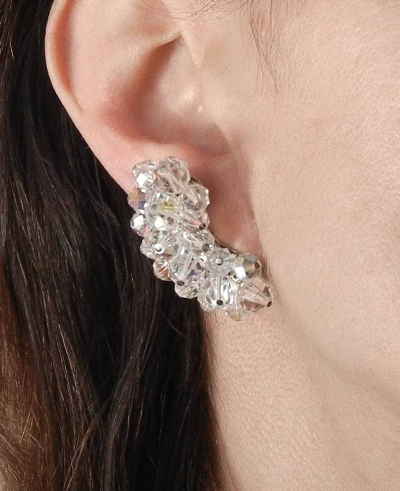 Laguna Ohrringe - Aurora Borealis Kristall Clip On Signierte Cluster Braut Abschlussball # 4352 von WatchandWares