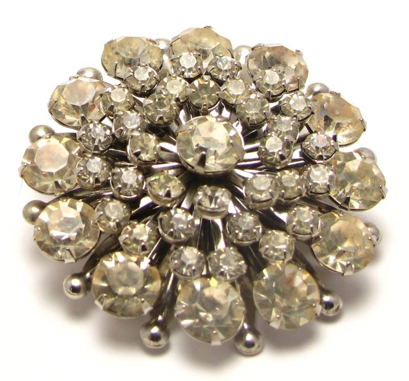 Runde Klare Strass Kostüm Brosche Pin Silber Tone Set - Vintage #3094 von WatchandWares