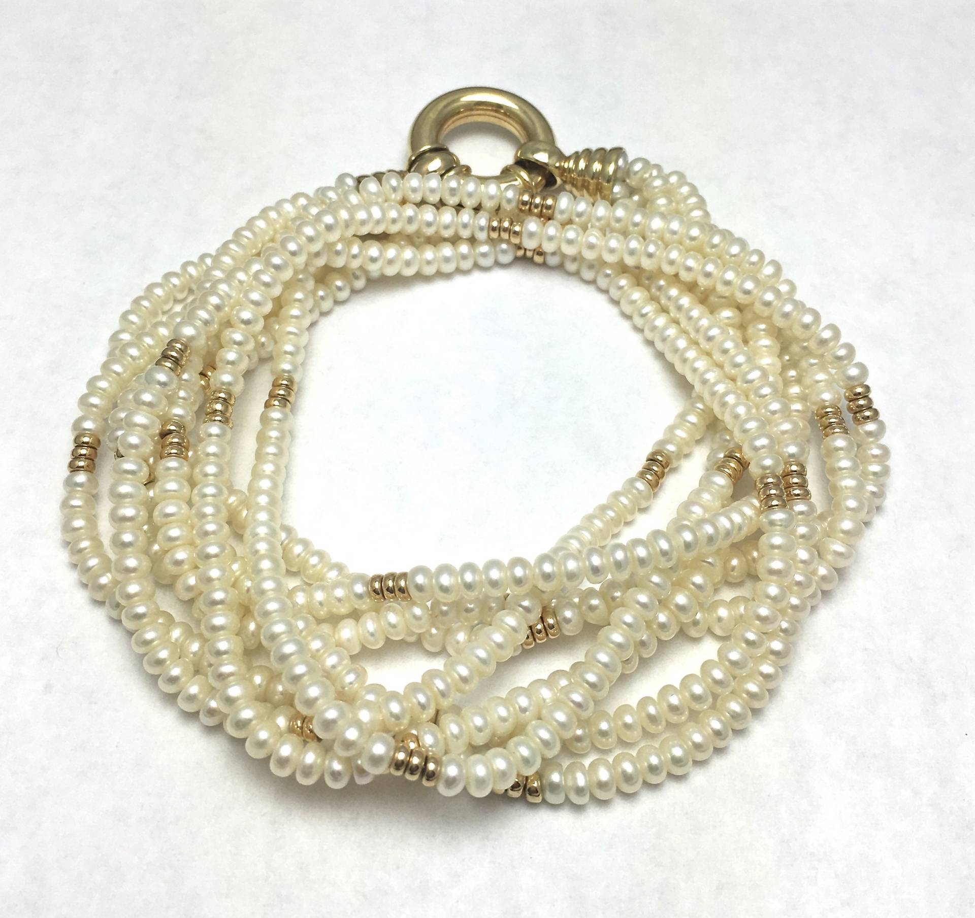 Süsswasserzuchtperlenkette Mit 14K Gelbgold Perlen Und Verschluss - 4 Stränge Button Form Hochzeit Braut Multistrand # 4257 von WatchandWares