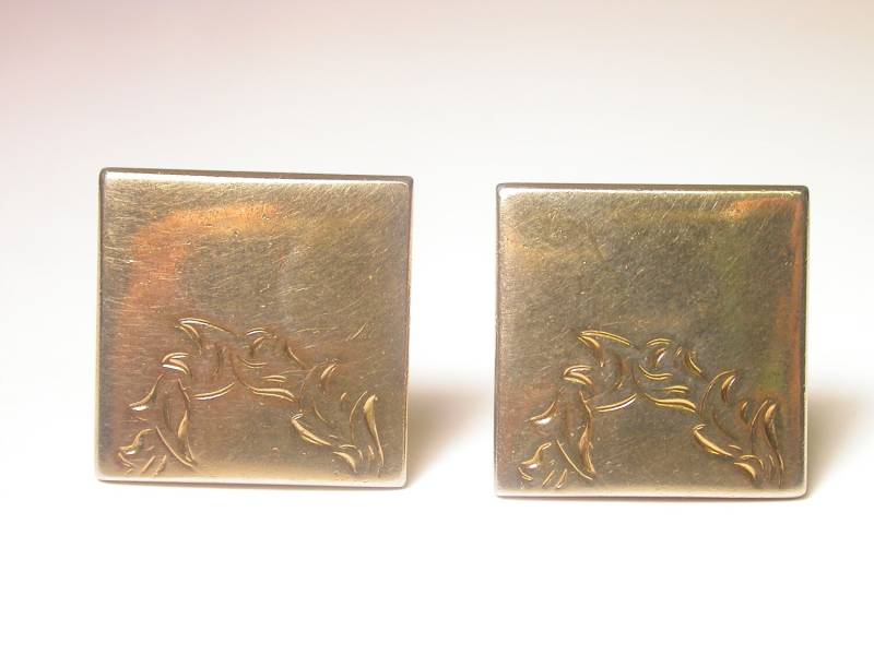 Swank Manschettenknöpfe - Gelb Gold Plated Blatt Platz Manschette Verbindet Menswear Men Fashion Beste Mann Bräutigam Vintage Hochzeit # 858 von WatchandWares