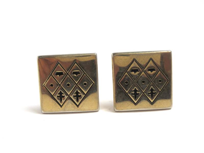 Swank Manschettenknöpfe - Gelb Gold Ton Quadrat Und Schwarze Emaille Herrenschmuck Herrenmode Abschluss Hochzeit # 2131 von WatchandWares