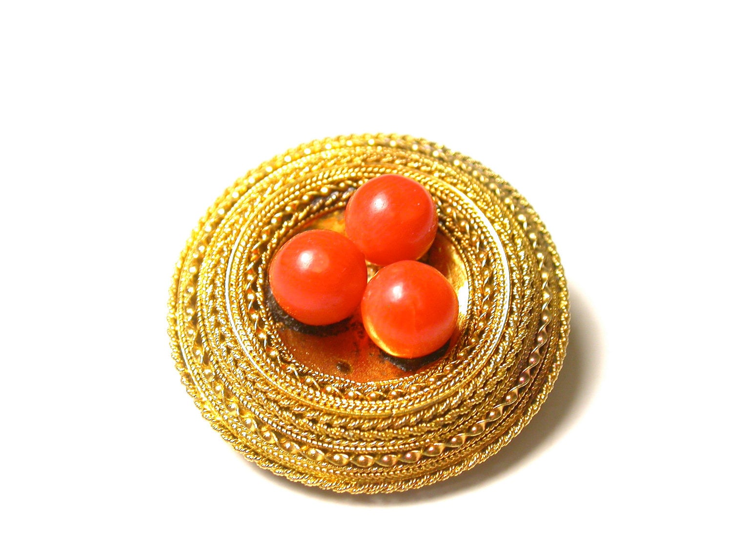 Vintage 14K Gelbgold Koralle Brosche - Runde Pin Mit Perlen Gesamtgewicht 3, 5 Gramm Rot Orange Geschenke Für Sie . 841 von WatchandWares