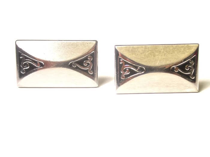 Vintage Manschettenknöpfe - Hickok Silberfarbene Schwarz Und Silber Detail Rechteckige Menswear Formal Reduziert # 879 von WatchandWares